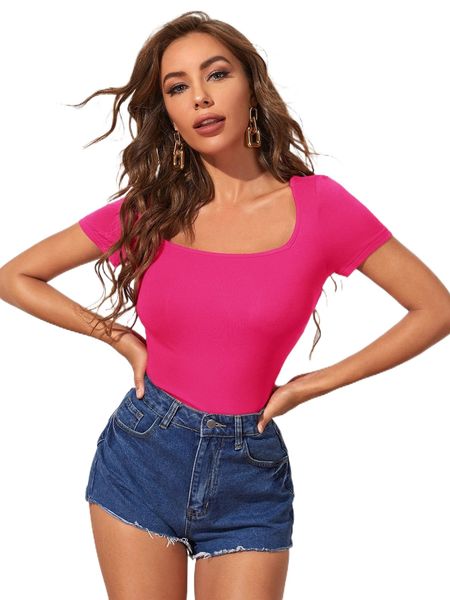 

scoop neck form fitted solid tee d1mi#, White