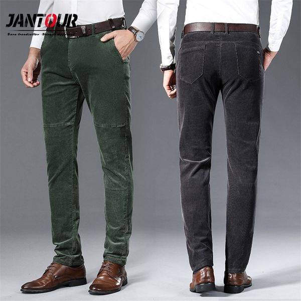 

brand autumn winter corduroy pants men business casual pants mens straight elastic cotton pants thicken corduroy trousers 28-38 201126, Black