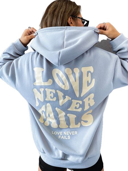 

slogan graphic drop shoulder drawstring hoodie r1pn#, Black