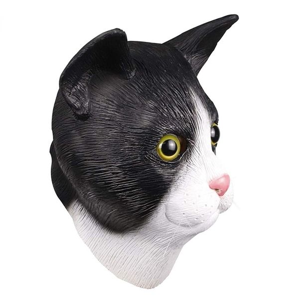 Cute Cat Mask Halloween Costume Party Novità Testa di animale Maschera in lattice di gomma in bianco e nero per la festa 220812