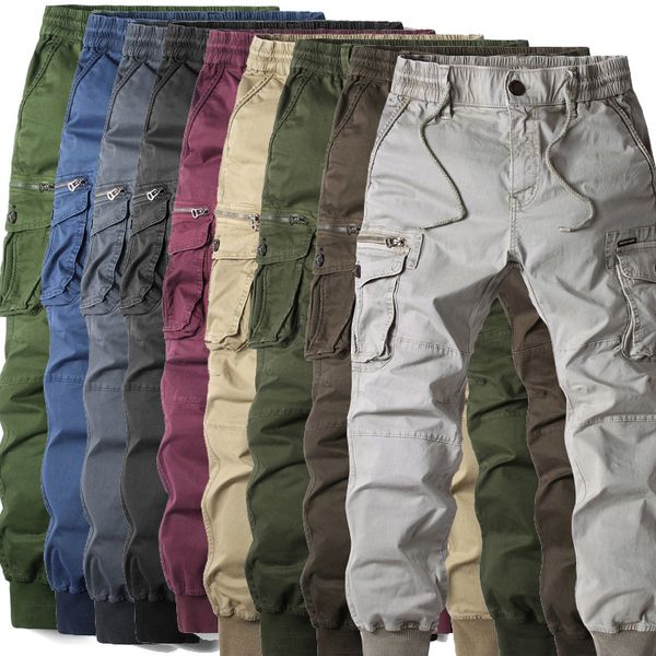 

9 colors men's pants casual fashion multicolor casual cargo plus size loose trousers for men, Black