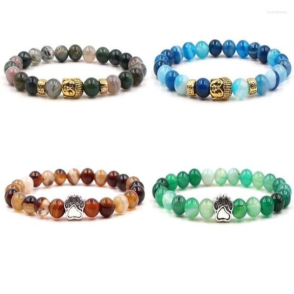 Strands perline Golden Buddha Head Stampa per animali domestici Bracciale in pietra naturale Charms 8mm Lava perle Braccialetti Stretch Yoga Gioielli Trum22