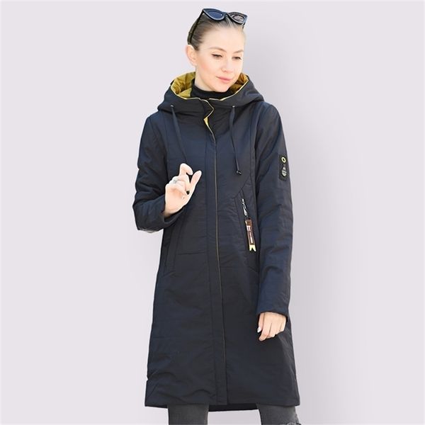 

spring autumn women coat warm thin cotton jacket long plus size 6xl 5860 fashion outwear hooded parka y201012, Black