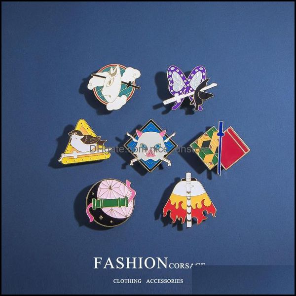 

pinsbrooches jewelry japan badge demon slayer enamel brooch rengoku kyoujurou cloak design backpack clothes hat lapel pi dhj25, Gray