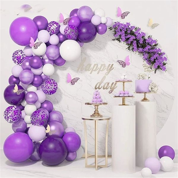 Lila Luftballons Girlande Bogen Kit Helllila Weißgold Konfetti Ballons Bogenkette für Mädchen Geburtstag Hochzeit Party Dekor 220527