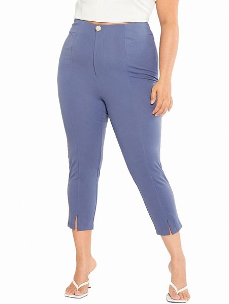 

evolu plus split hem capri pants a88a#, Black