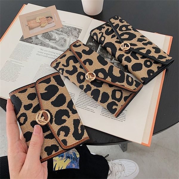 

20% off 2022 new fashion trendy bags small female leopard print color contrast retro three fold long wallet student printed zero wallet, Red;black