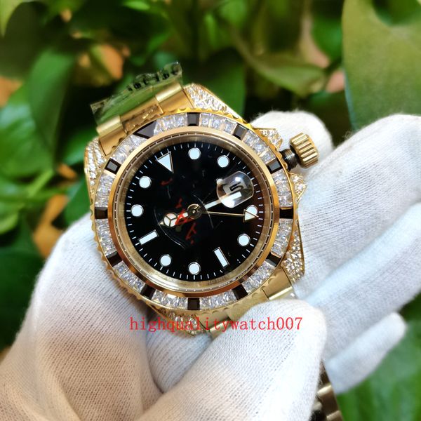 Высококачественные мужские наручные часы18K Желтое золото 116759 Rainbow Diamond 40 мм черные циферблатные часы мужчины ныряют сапфир автоматические механические часы