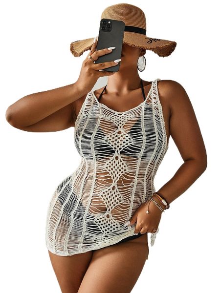 

plus open stitch cover up dress 73fl#, Black