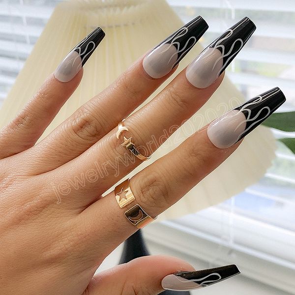 Mode Kreative Aussage Geometrische Mond Stern Ring Für Frauen Vintage Paar Freundschaft Set von Ringen Einstellbare Schmuck