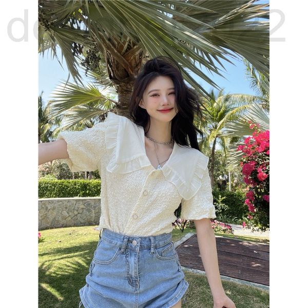 

women's blouses & shirts designer korean doll collar shirt women's summer french design sense of minority sweet short 4t47, White