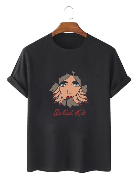 

men cartoon & letter graphic tee 39pj#, White;black
