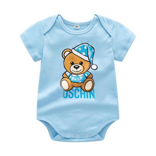 

Newborn Baby Boy Girl Romper Cute Bear Short Sleeve Jumpsuit Body Infant Clothes Cotton Bodysuit -24M, Blue