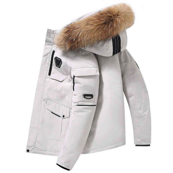 

goose running men's winter wool collar hooded down jacket youth canadian goose short thickened white duck2828, Black
