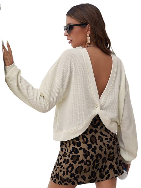 

twist back drop shoulder tee w1tf#, White