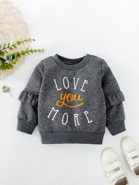 

baby slogan graphic ruffle pullover she, Black