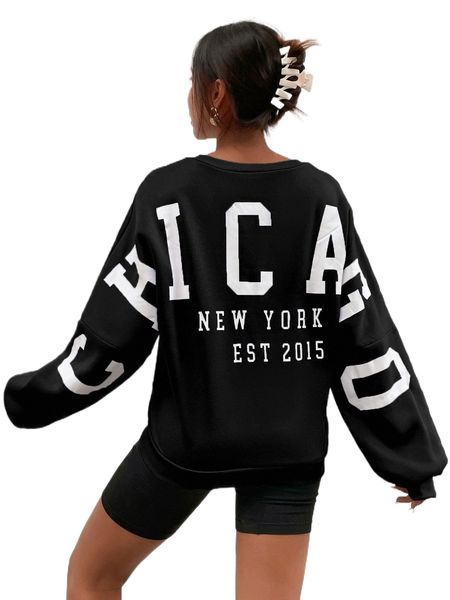 

letter graphic pullover 08e2#, Black