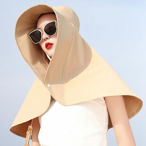 Chapéus de aba larga chapéu de sol de verão proteção pescoço proteger xale cobrindo o rosto chapéu de pescador senhoras toucado produtos de proteção solar 1pc FS99Wide