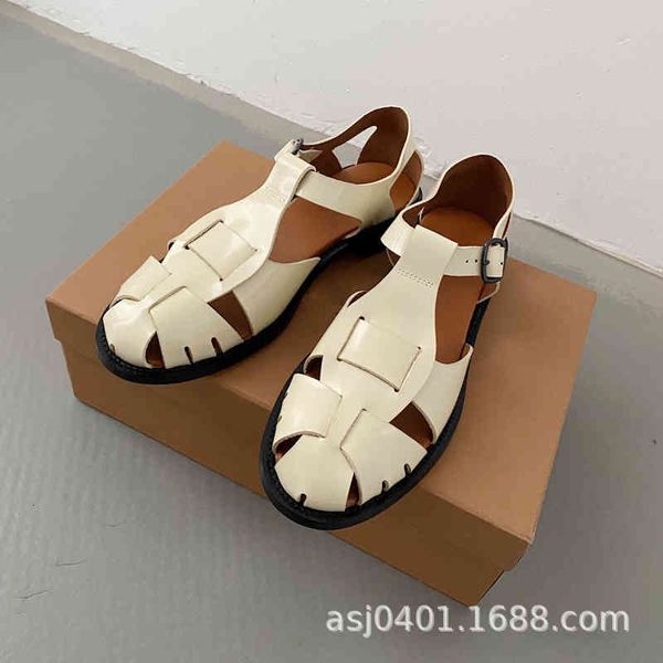 

hollow out sandals baotou sandals women's leather woven flat bottomed round head one-sided belt heel roman shoes fashion lvax 1itn, Black