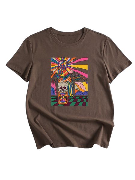 

romwe x summerbluess cartoon skull graphic tee g3uh#, White