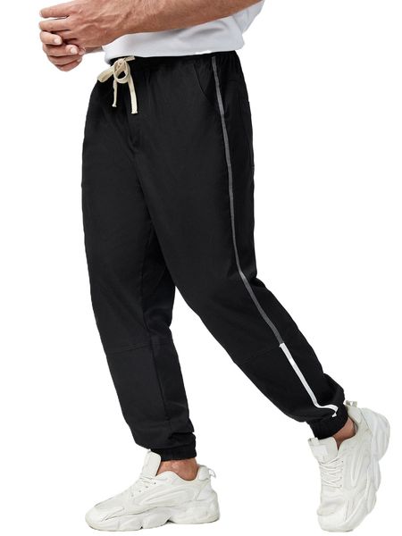 

extended sizes men side tape letter patched pants k36m#, Black
