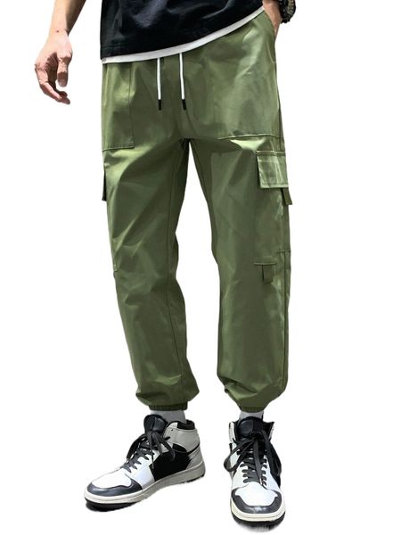 

men drawstring waist cargo pants 44fv#, Black