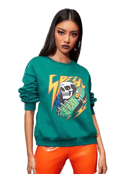 

x nomouthh skeleton print drop shoulder sweatshirt k24x#, Black