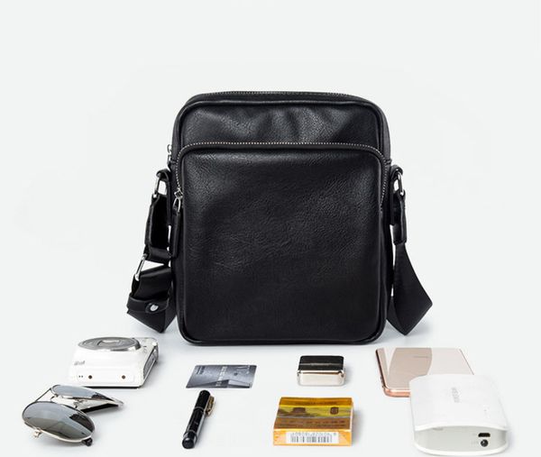 

dhl50pcs messenger bags men casual pu black square double zipper crossbody bag