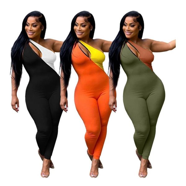 

wholesale patchwork sleeveless jumpsuits women overalls bodycon elastic jumper suit one piece outfit y2k summer clothing 7321, Black;white