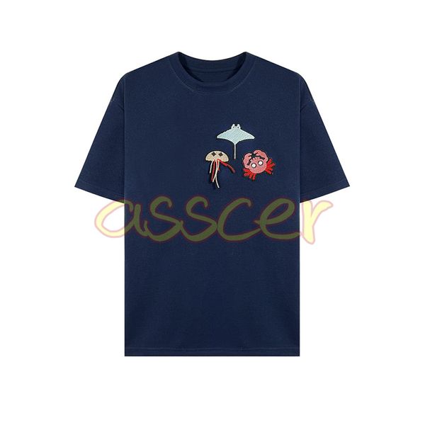 Hohe Qulity Männer Kurzarm Tee Damen Marine Animals Patch Sticker T-Shirts Herren Kleidung Größe S-XL