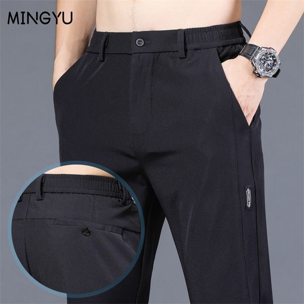 

brand summer men's casual pants men slim fit work elastic waist jogger pant outdoor long trousers sweatpants male plus size 38 220325, Black
