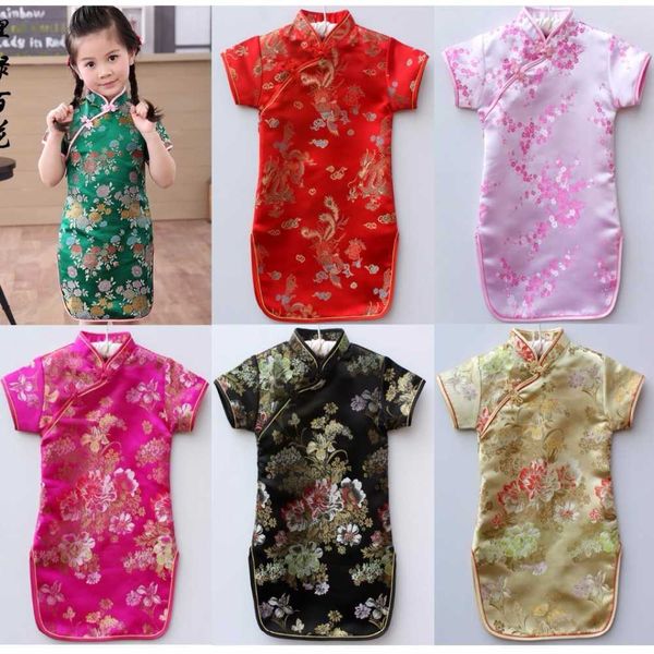 

floral baby qipao girl dress chi-pao cheongsam year children clothes kids dresses girls clothing wedding princess, Red;yellow