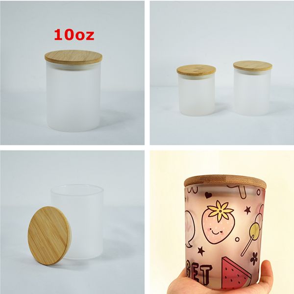 Atacado 10oz sublimação de vela de vela fosca com tampa de tampa de bambu transferência de calor Candle Cup Copo DIY Festival Glass Gifts A12