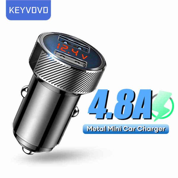

all metal led display dual usb 4.8a fast car charger for iphone samsung xiaomi huawei mini mobile phone tablet gps car-charger w220328