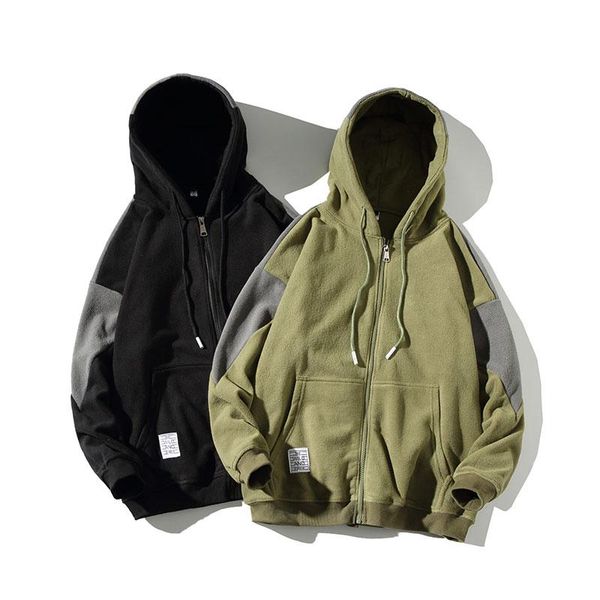 

women's plus size outerwear & coats color block long sleeve spring autumn jacket women with hooded zipper drawstring cap streetwea, Black