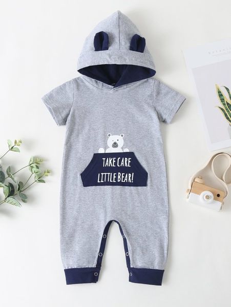 

baby boy 3d ear design cartoon and slogan pattern jumpsuit she, Blue