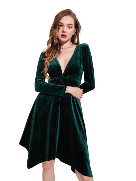 

x aroub binmahfouz crisscross hanky hem velvet dress y5nx#, Black;gray