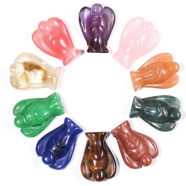 Ornamentos de pedra cristal natural esculpidos 15 * 20mm anjo Chakra Reiki Cura Quartzo Jóias fazendo decoração de casa