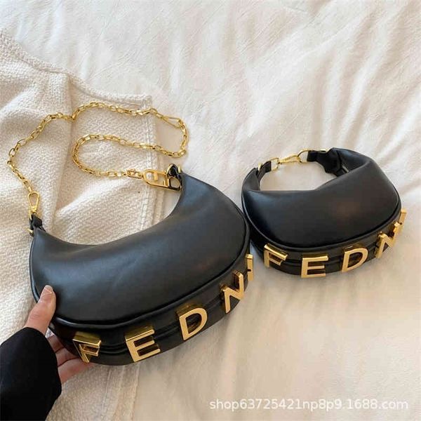 

new women's messenger bag high sense metal letters personalized fashion chain bag solid color soft leather crescent bag tide 70% off ou