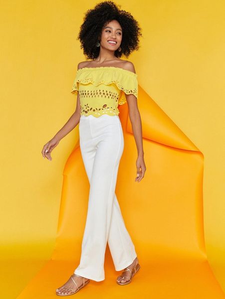 

x rita h frill off shoulder laser cut m2he#, White