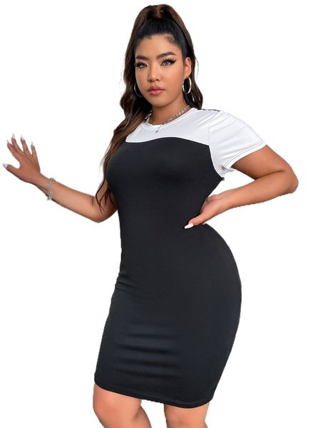 

plus two tone bodycon dress d6ly#, Black