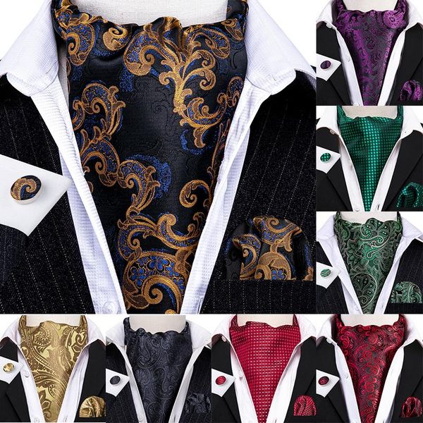 Laço amarra o arco de seda dourada cravat ascot tie para homens terno jacquard gravata bolso de bolso squuflinks define festas de casamento negócios barry.wangbow