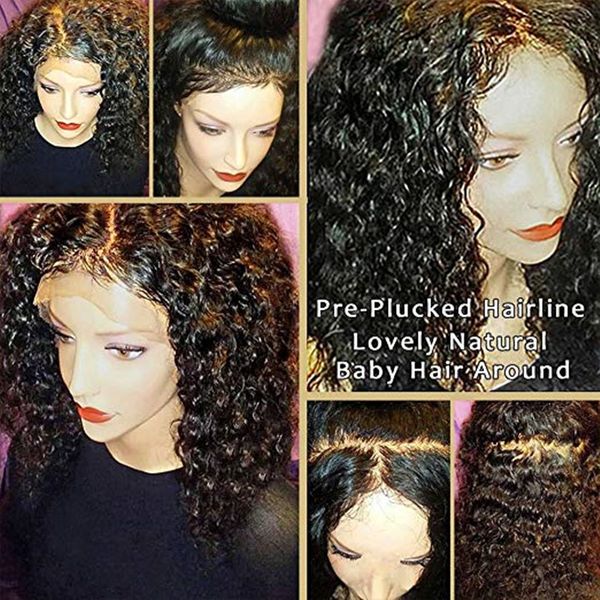 

13x4 hd transparent lace front human hair wigs deep water wave lace frontal wig for women pre plucked brazilian remy short curly 150%, Black;brown