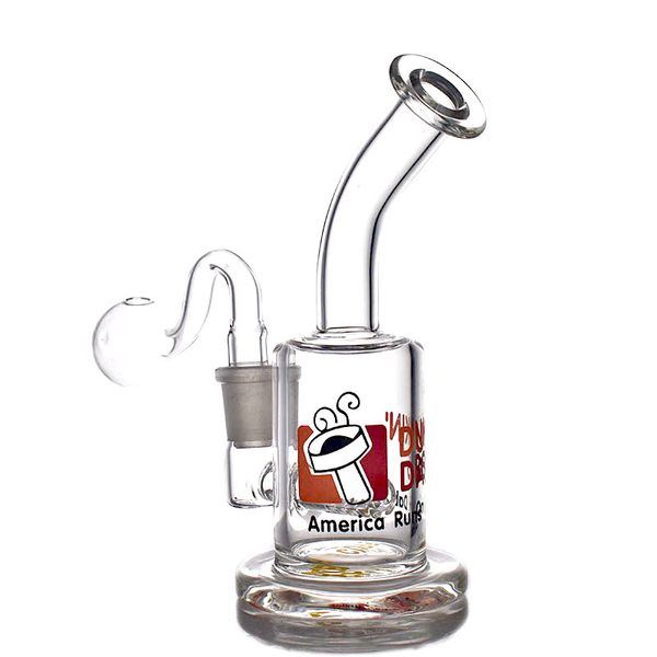 6 -дюймовая масло -расточка для майки Dunkin Mini Glass Bong Deamhead Perc Small Recycler Bubbler Tipe с 14 мм мужской стеклянной масляной трубки 1 шт.