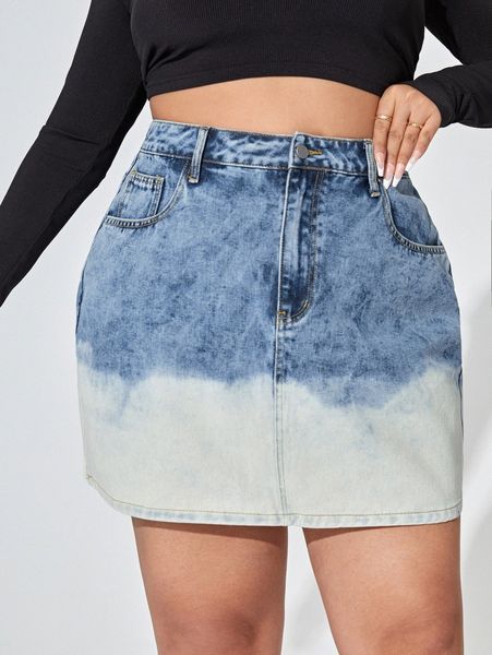 

plus ombre high waist denim skirt 04hg#, Black