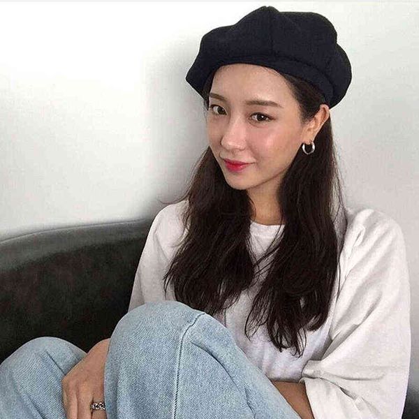 

autumn and winter beret pumpkin hat korean painter hat octagonal hat female winter fashion j220722, Blue;gray