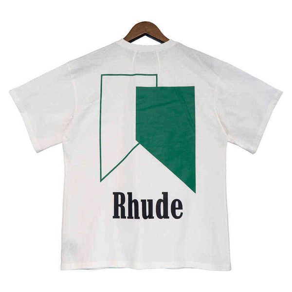 

brand designer men t shirt rhude geometric print t-shirt high street loose short sleeves, White;black