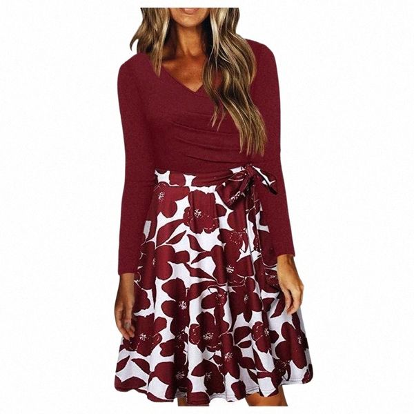 

casual dresses female summer floral print slim mini dress 2022 v-neck big swing stitching retro sundress women plus size 43e1#, Black;gray