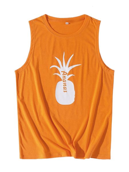 

men pineapple & letter graphic tank 89r4#, White;black