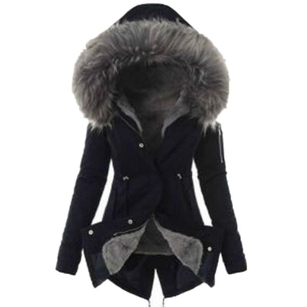 Jaquetas femininas Warm Winter Women Women Faux Fur Hooded Capuz Down Jacket Casual Outwear Long sobretudo
